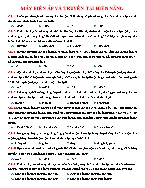 40 Câu trắc nghiệm Vật lý 12 - Bài 16 Máy biến áp và truyền tải điện năng (Có đáp án)